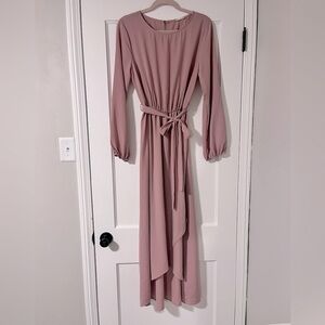 Dusty Pink Wrap Hem Maxi Dress
